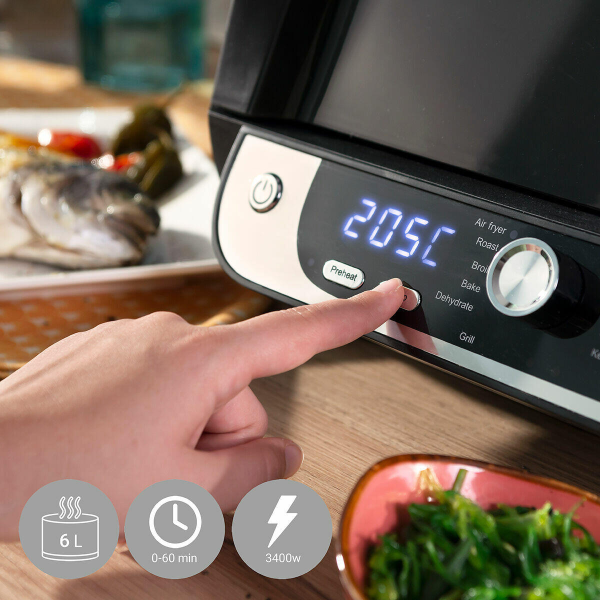 Freidora de Aire con Grill, InnovaGoods Fryinn 12-in-1 6000 Negro Acero 3400W 6L