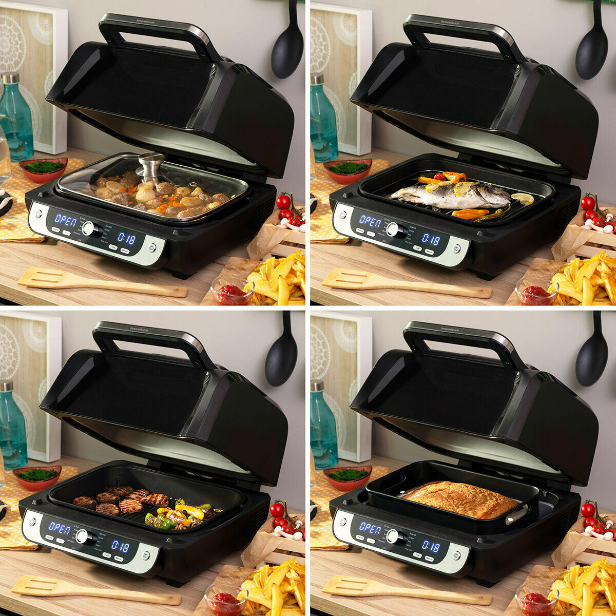 Freidora de Aire con Grill, InnovaGoods Fryinn 12-in-1 6000 Negro Acero 3400W 6L