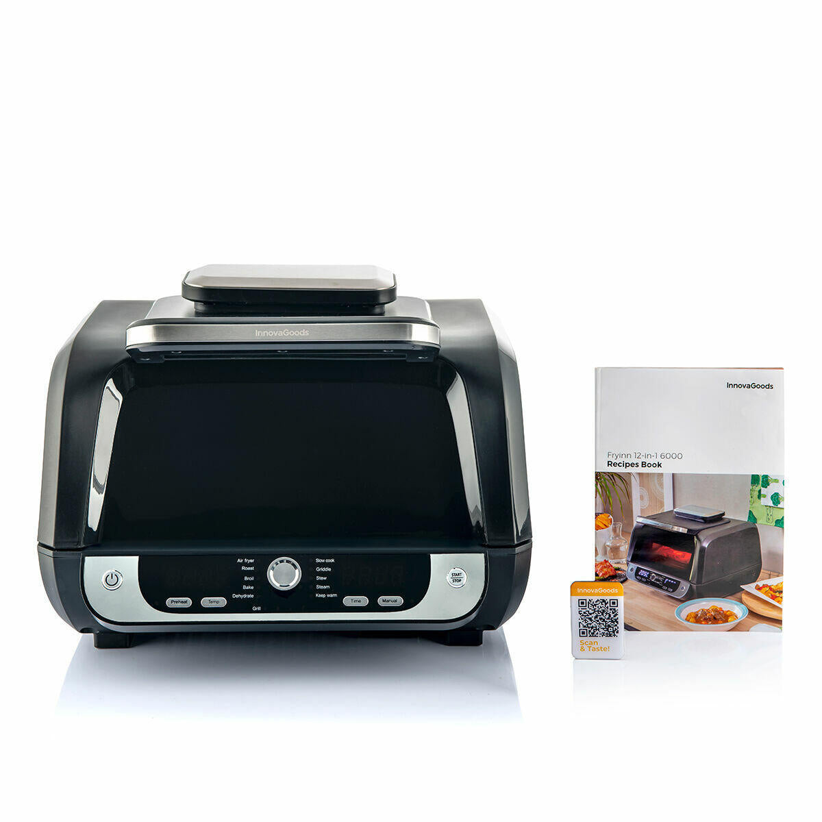 Freidora de Aire con Grill, InnovaGoods Fryinn 12-in-1 6000 Negro Acero 3400W 6L