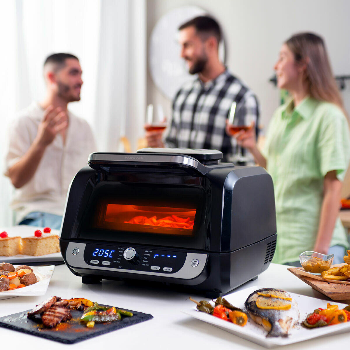 Freidora de Aire con Grill, InnovaGoods Fryinn 12-in-1 6000 Negro Acero 3400W 6L