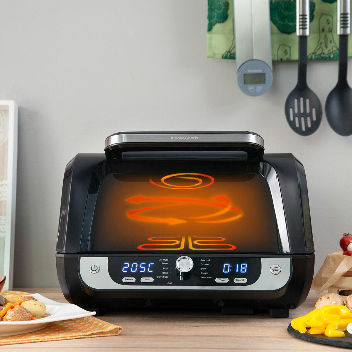 Freidora de Aire con Grill, InnovaGoods Fryinn 12-in-1 6000 Negro Acero 3400W 6L