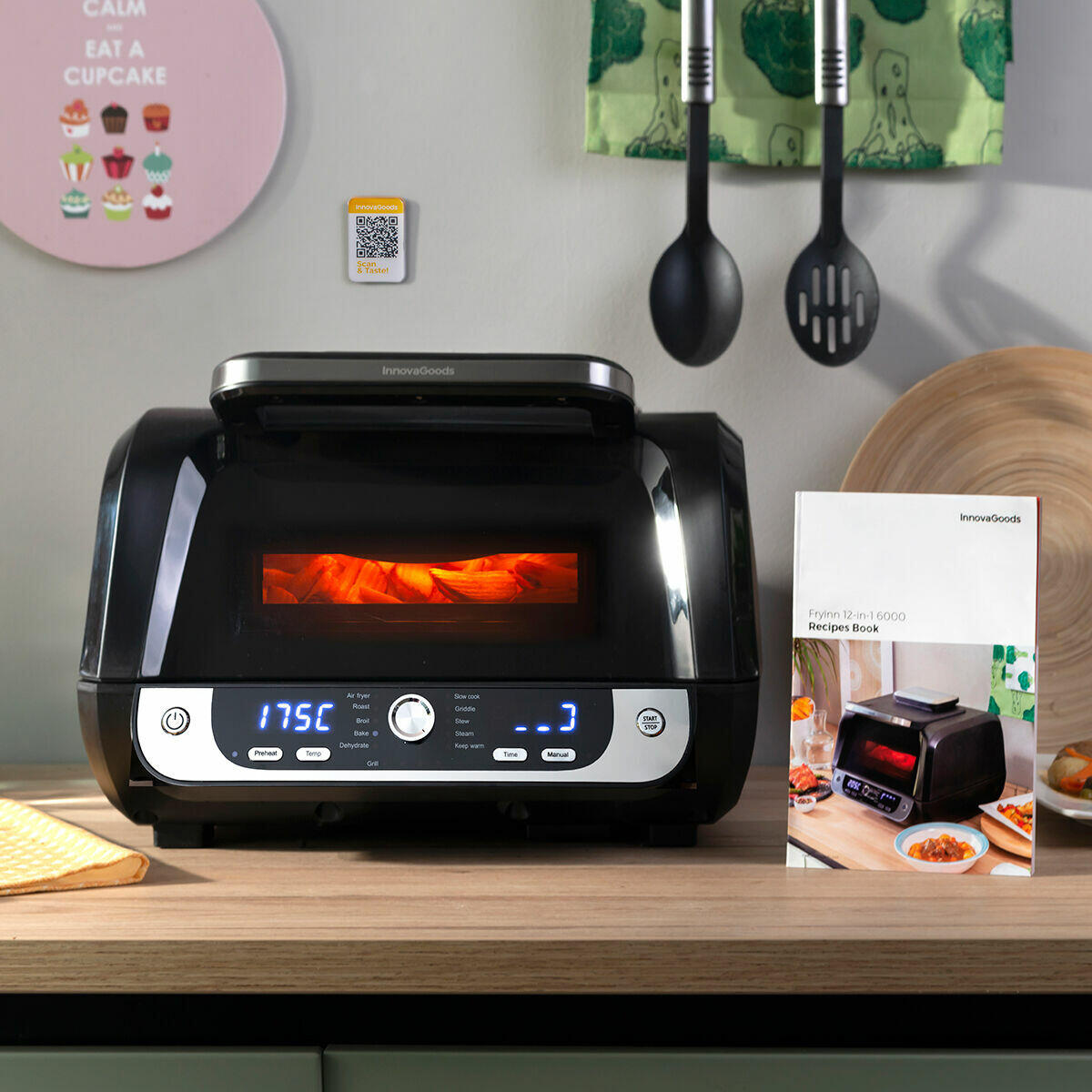 Freidora de Aire con Grill, InnovaGoods Fryinn 12-in-1 6000 Negro Acero 3400W 6L