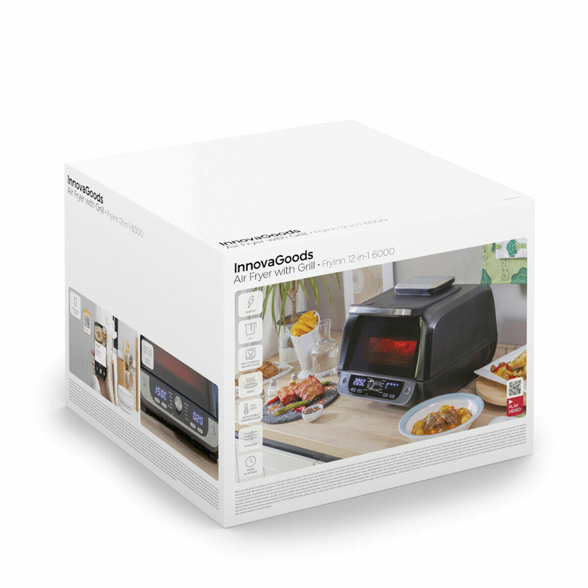 Freidora de Aire con Grill, InnovaGoods Fryinn 12-in-1 6000 Negro Acero 3400W 6L